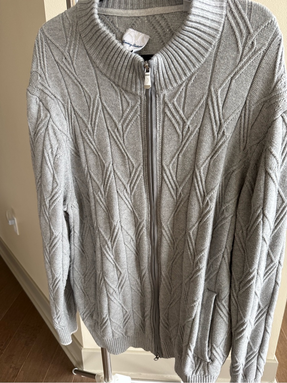 Tommy Bahama Men’s Light Gray Cable-Knit Zip Cardigan